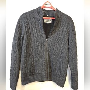 Schott Wool Gray Cable Knit Zip-Up Sweater